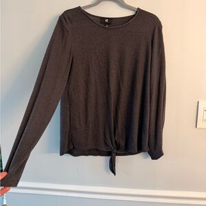 Iz Byer Charcoal Long Sleeve Tie-Front Top